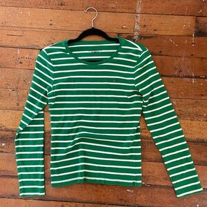 Tommy Hilfiger green striped cotton long sleeve size medium